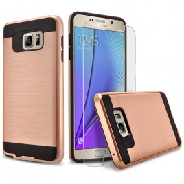 Samsung Galaxy Note 5 Case, 2-Piece Style Hybrid Shockproof Hard Case Cover with [Premium Screen Protector] Hybird Shockproof And Circlemalls Stylus Pen (Rose Gold)